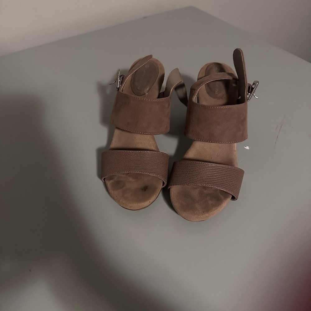 Pair of Modern Faux Suede Block Heel Sandals with Ankle Strap